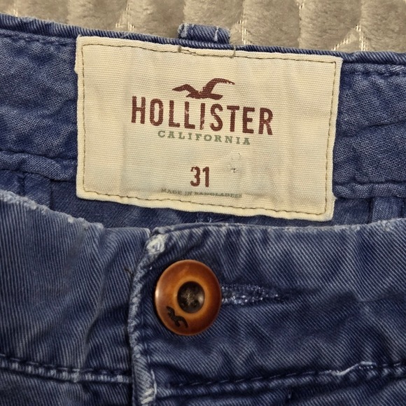 Hollister Mens Blue Chino Shorts Size 31 Button Fly Cotton Twill 3H0502 - Picture 2 of 10